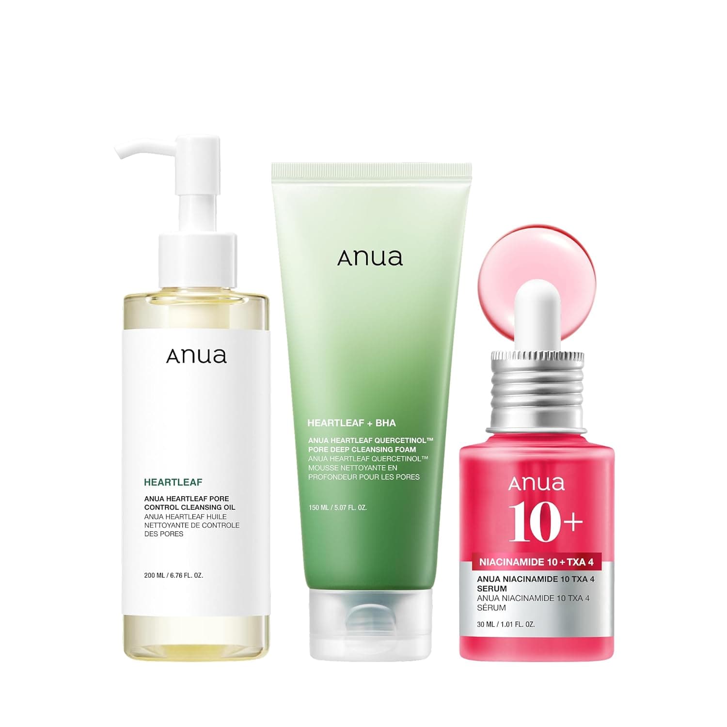 Anua 3-Step Glass Skin Beginner Set – Oil Cleanser, Heartleaf Foam Wash & TXA Brightening Serum