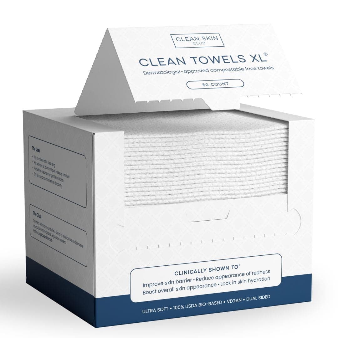 Clean Skin Club Clean Towels XL – 100% Biobased Disposable Face Towels (50 Count)