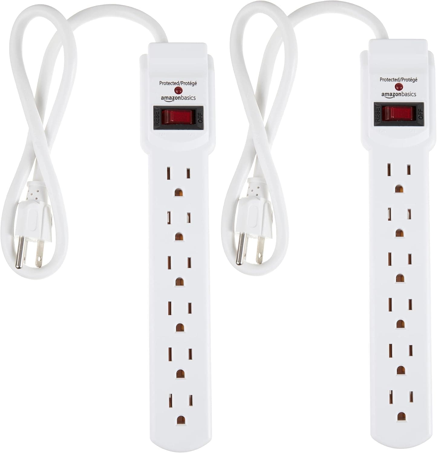 Amazon Basics 6-Outlet Surge Protector Power Strip (2-Pack)