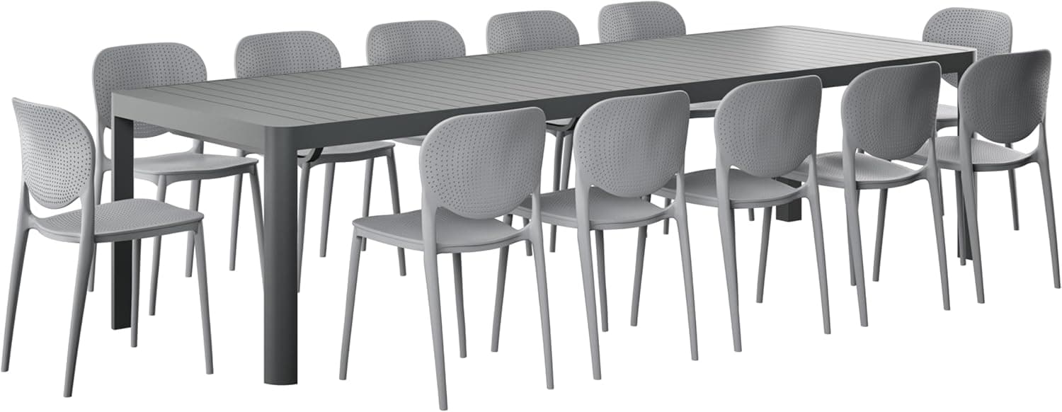 Amazonia Brampton 11-Piece Patio Dining Set – Aluminum Table + 10 Duresin Chairs (Gray)