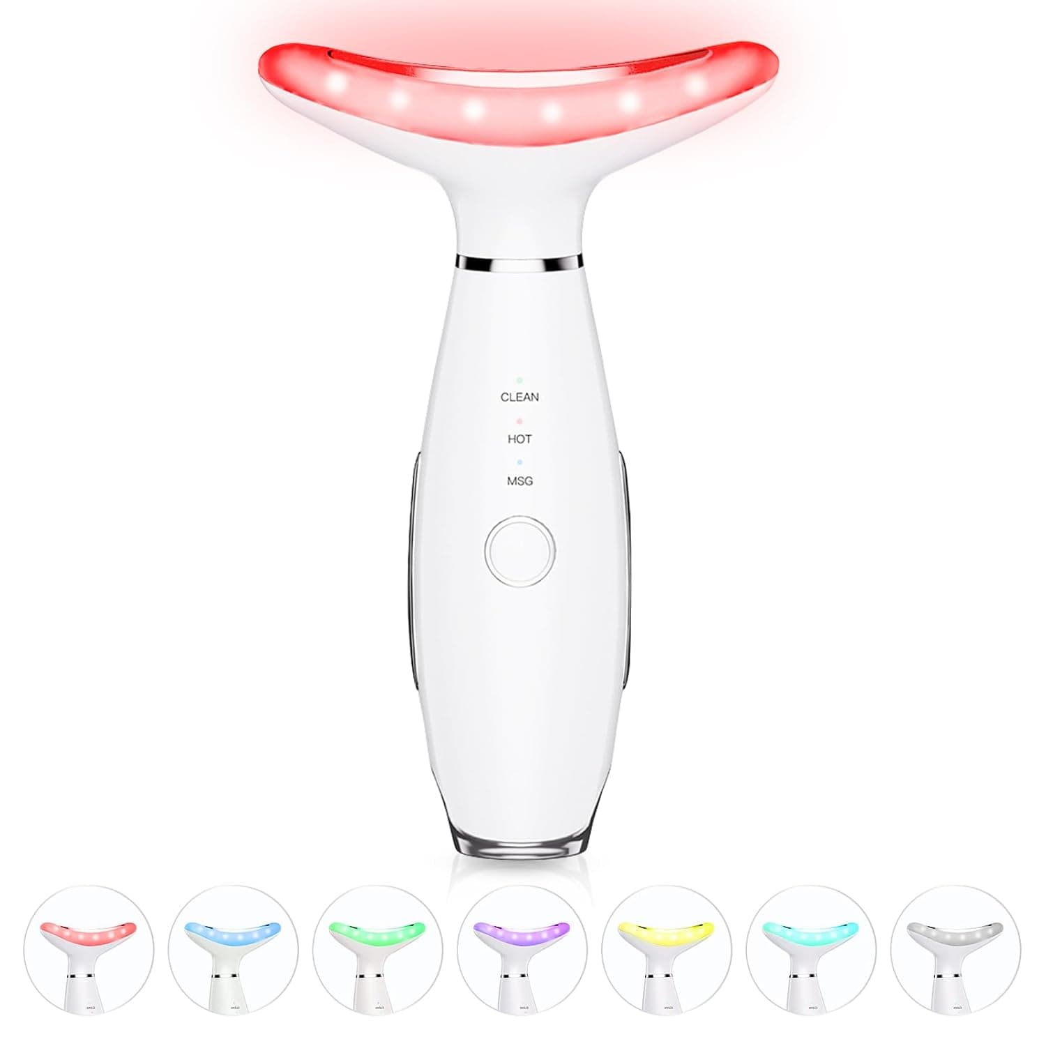7-Color Neck & Face Massager – Vibrating Thermals & Galvanic Skin Care Tool (White)