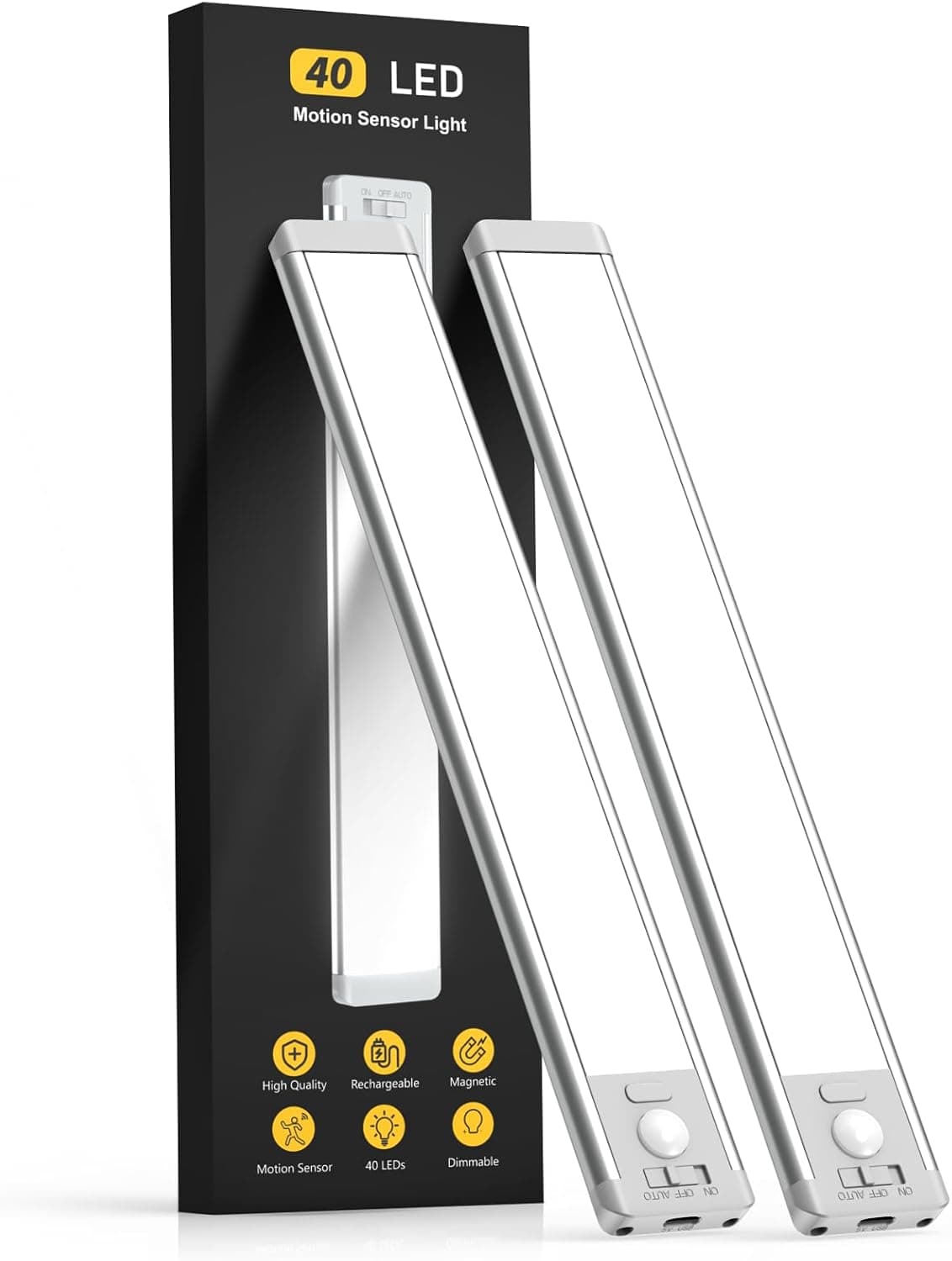 MCGOR 10" Under Cabinet Motion Sensor Lights – 2 Pack, USB-C Rechargeable, Dimmable, Wireless (White Light)
