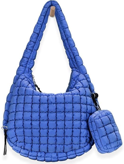 Large Quilted Puffer Tote Bag for Women – Lightweight Carryall with Crossbody Strap & Makeup Bag