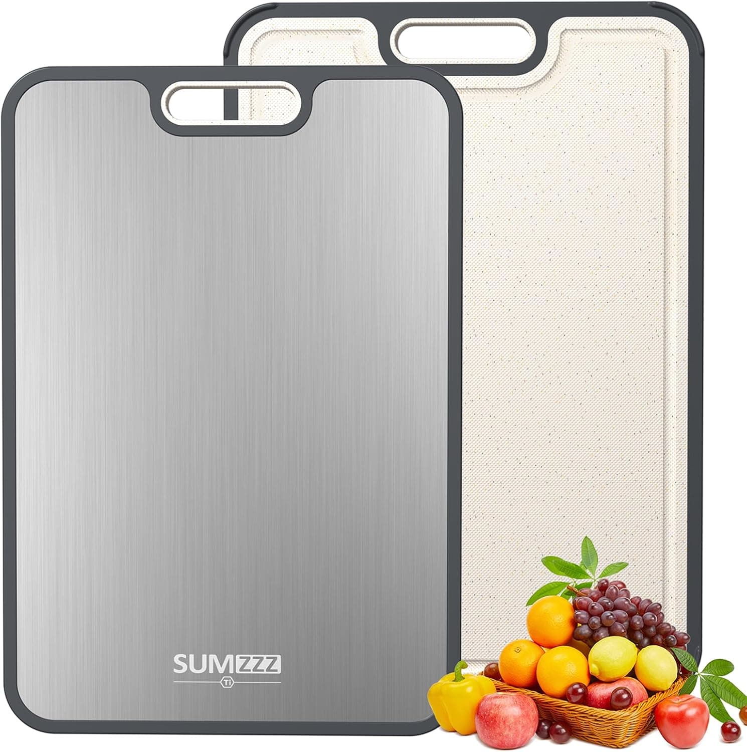 Sumzzz 2-in-1 Titanium Cutting Board – Double-Sided Pure Titanium + PP, Large 16" × 11"